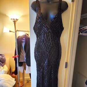 Black Sequined Maxi Mermaid Mesh Prom Homecoming Party Dress